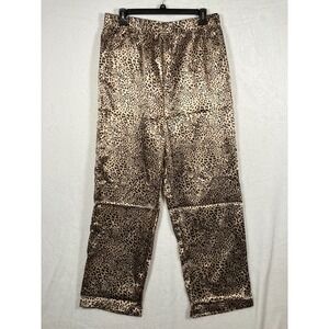 Oppa Satin Animal Print Pants Plus 3X Brown Leopard Wide Leg Lounge Pull On NEW